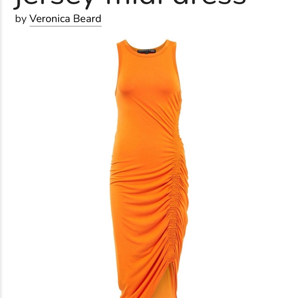 Veronica Beard Bright Orange Sleeveless Ruched Maxi Dress